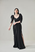 Load image into Gallery viewer, Black Draped Gown With Voluminous Sleeves
