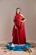 Load image into Gallery viewer, Scarlet Red Cutwork Asymmetric Tunic , Twisted Pleats Dupatta
