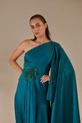 Load image into Gallery viewer, Teal One Shoulder Drape Gown
