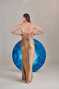 Load image into Gallery viewer, Champagne Gold Corset Halterneck Gown
