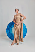 Load image into Gallery viewer, Champagne Gold Pre Stitch Hand Pleated Drape Saree Set
