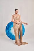 Load image into Gallery viewer, Champagne Gold Pre Stitch Hand Pleated Drape Saree Set
