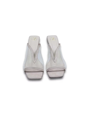 Beige Shark Net Open Toe Heels