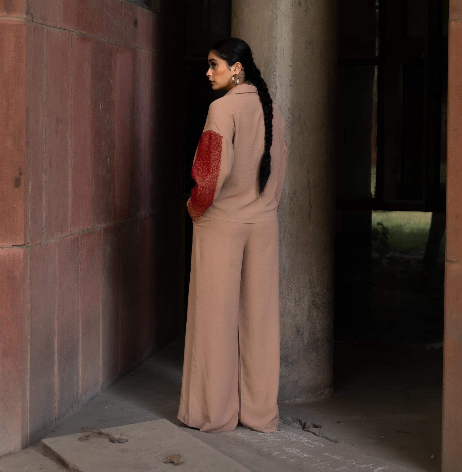 Beige looped sleeve shirt