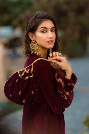 Wine Velvet Suit with Tulip Pants- Inching India