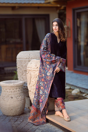 Navy Blue Crush Suit with Women Chanderi Dupatta - Inching India