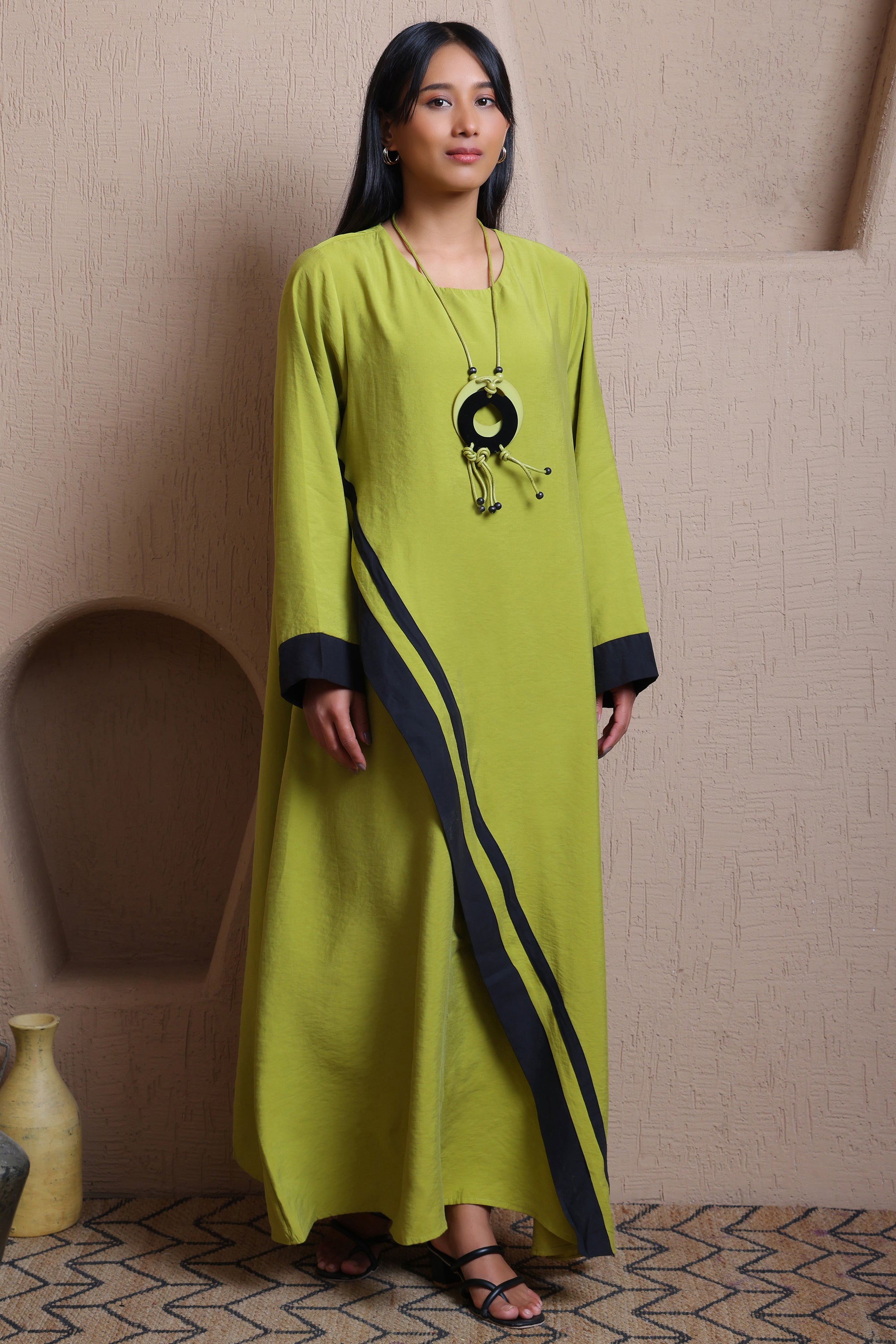 Asymmetric Cut long dress with Statement Neck Piece -  Meiala