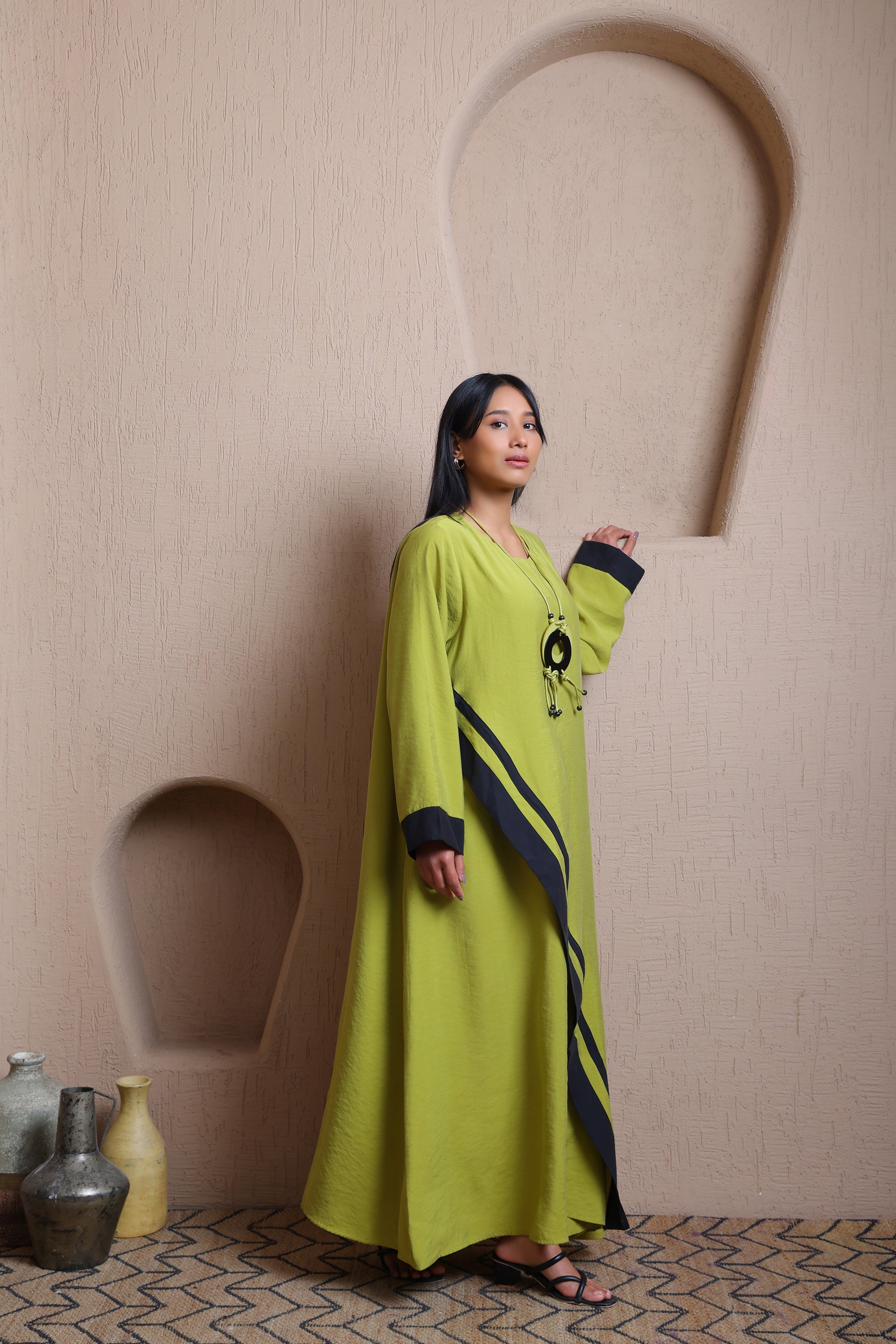 Asymmetric Cut long dress with Statement Neck Piece -  Meiala