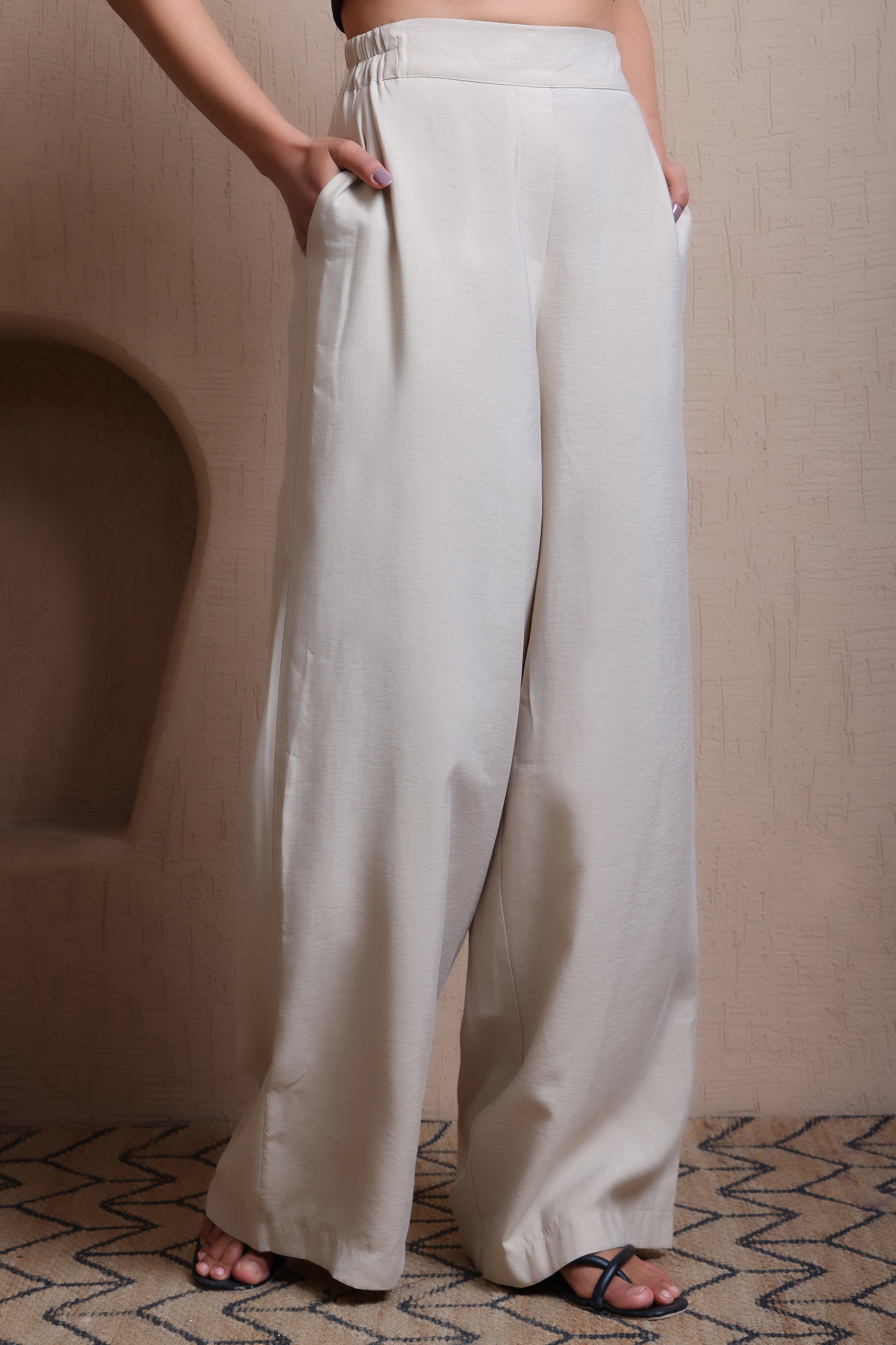 Solid Elastic Waist Pants -  Meiala