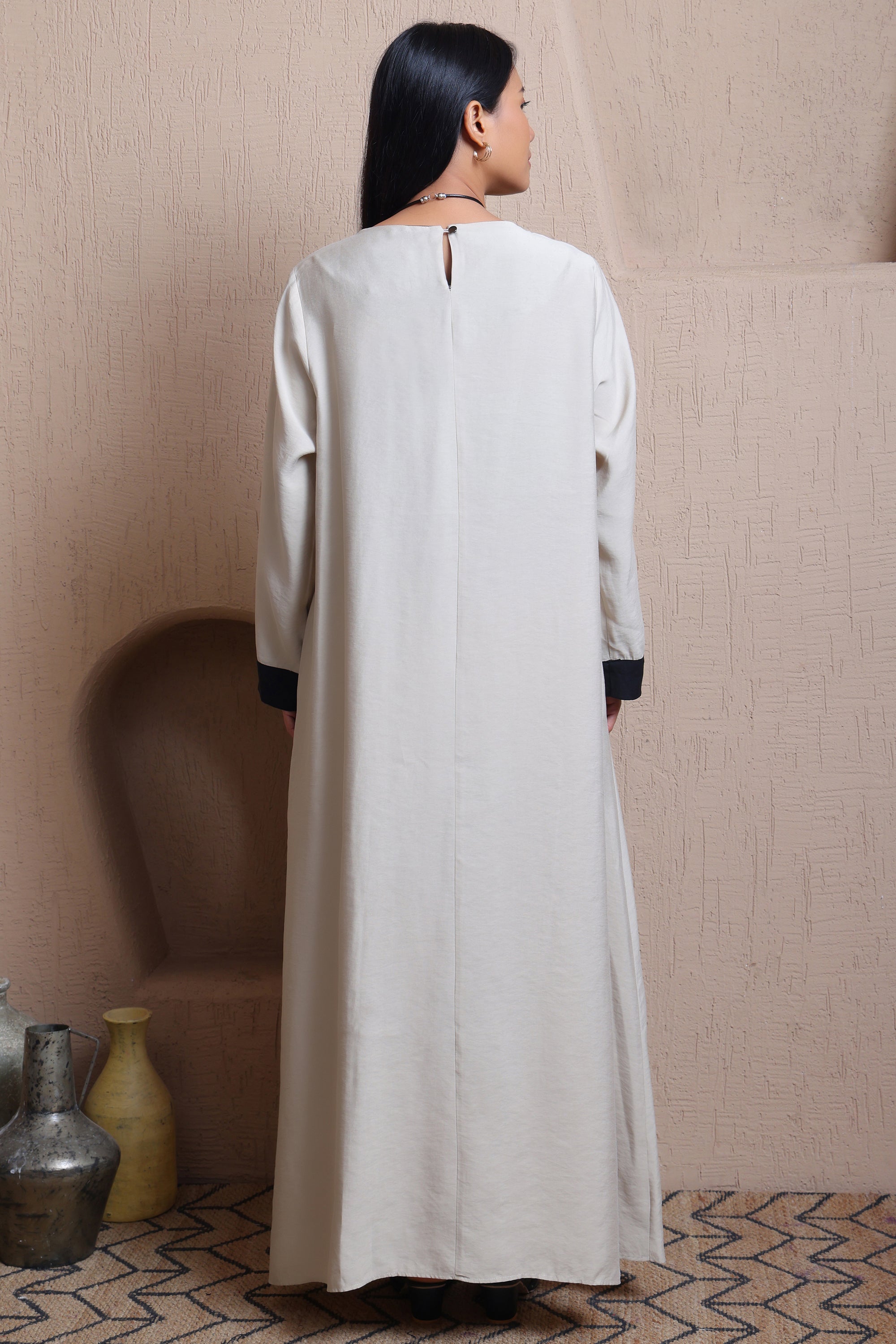 Asymmetric Cut long dress with Statement Neck Piece -  Meiala