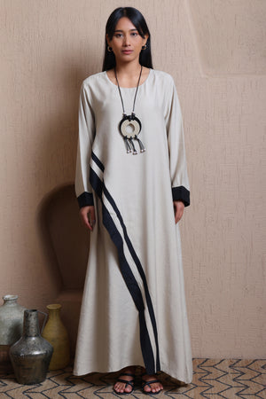 Asymmetric Cut long dress with Statement Neck Piece -  Meiala