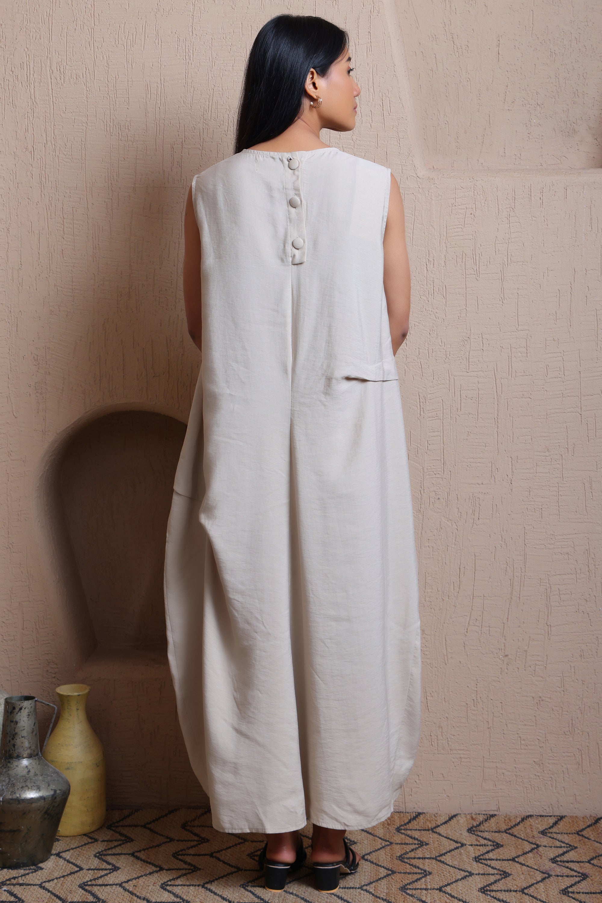 Solid Classic Dress With Gathers -  Meiala