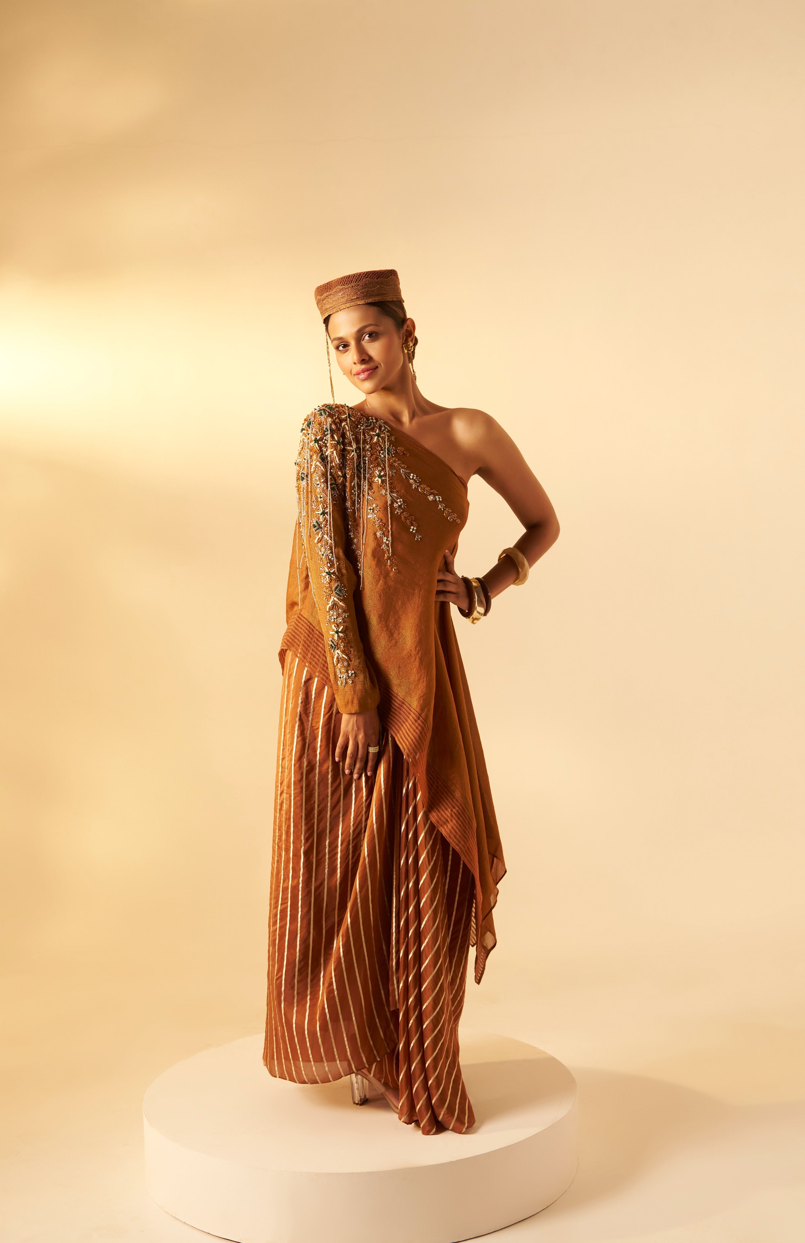 Girija One Shoulder Top With Draped Skirt