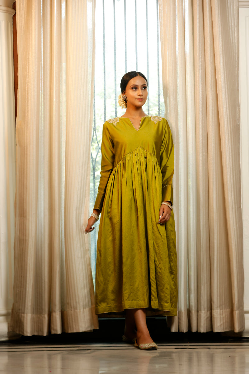 Noor Green Gather Dress