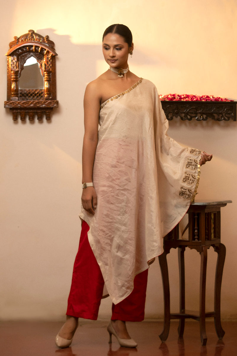 Parv - One Shoulder Silver Kurta Set