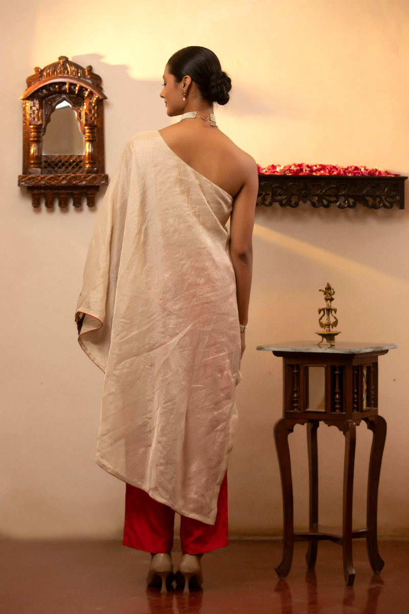 Parv - One Shoulder Silver Kurta Set