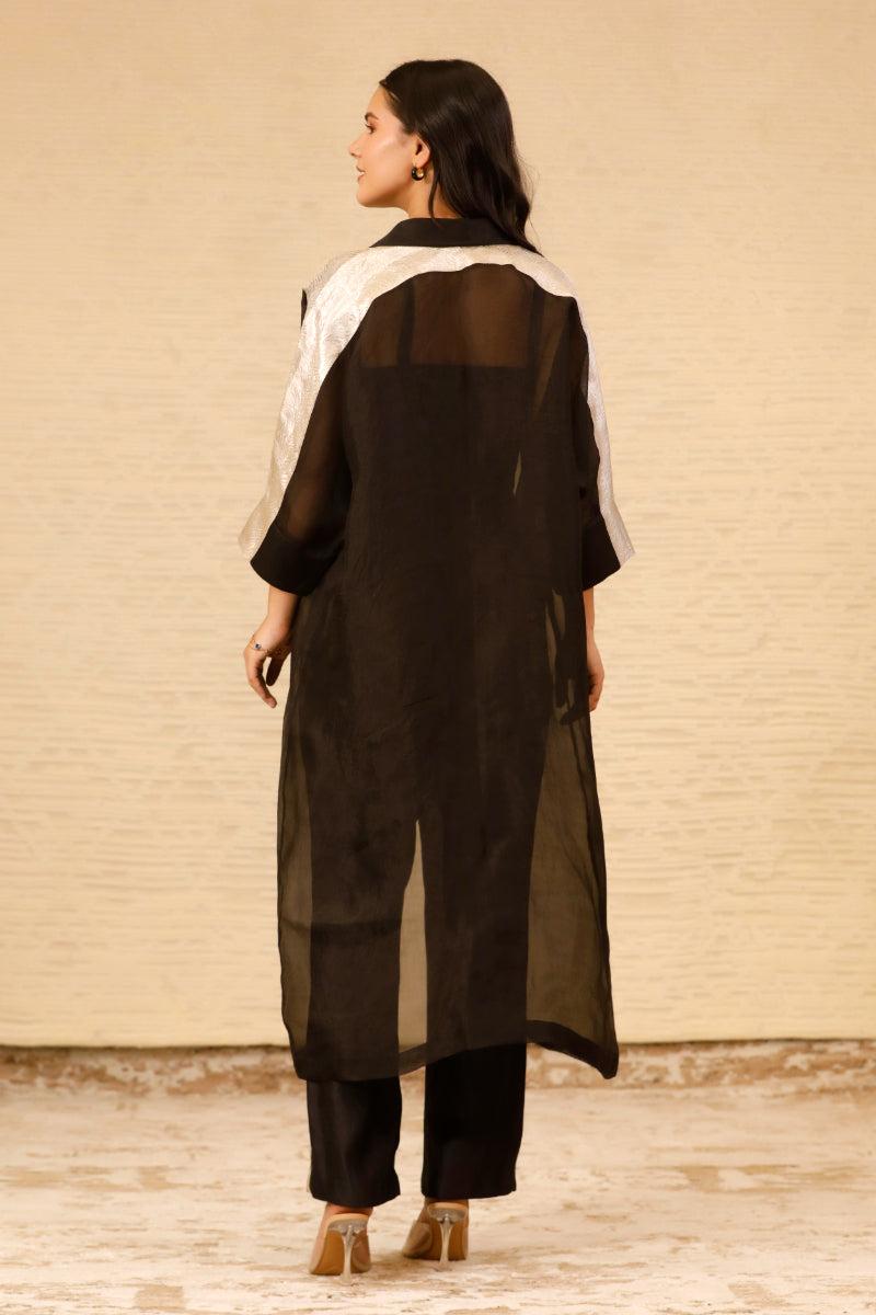 Chamak Long Coat With Coords -Black
