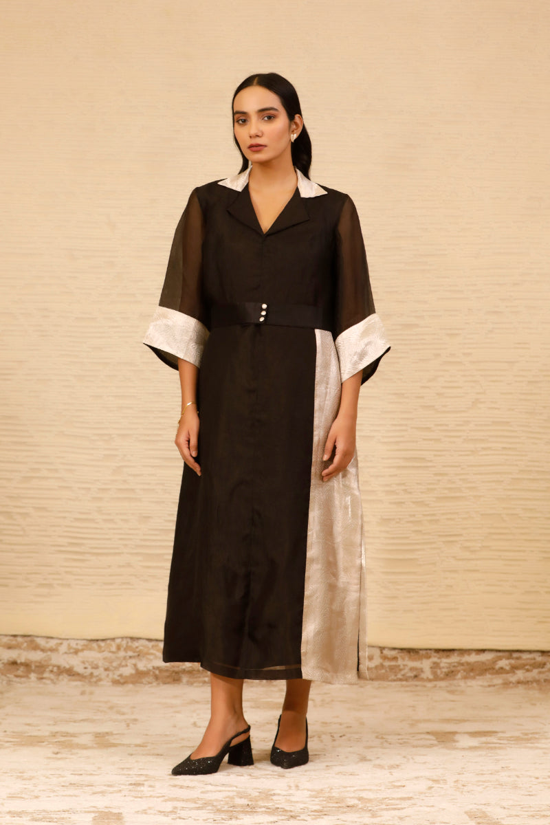 Chamak Ankle Length Coat Dress-Black