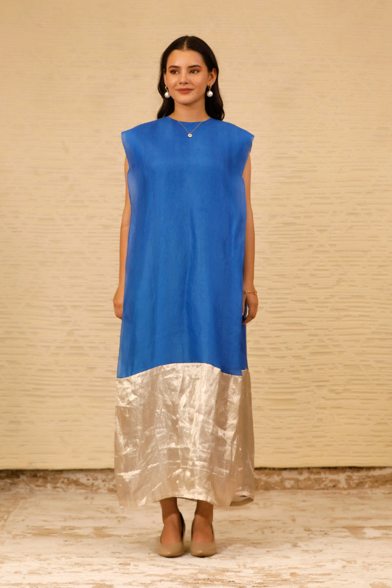 Chamak Cuffed Shoulder Dress - Blue