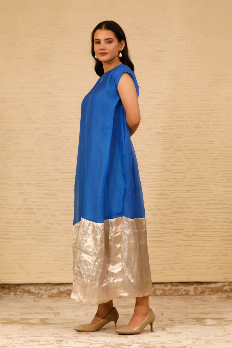 Chamak Cuffed Shoulder Dress - Blue