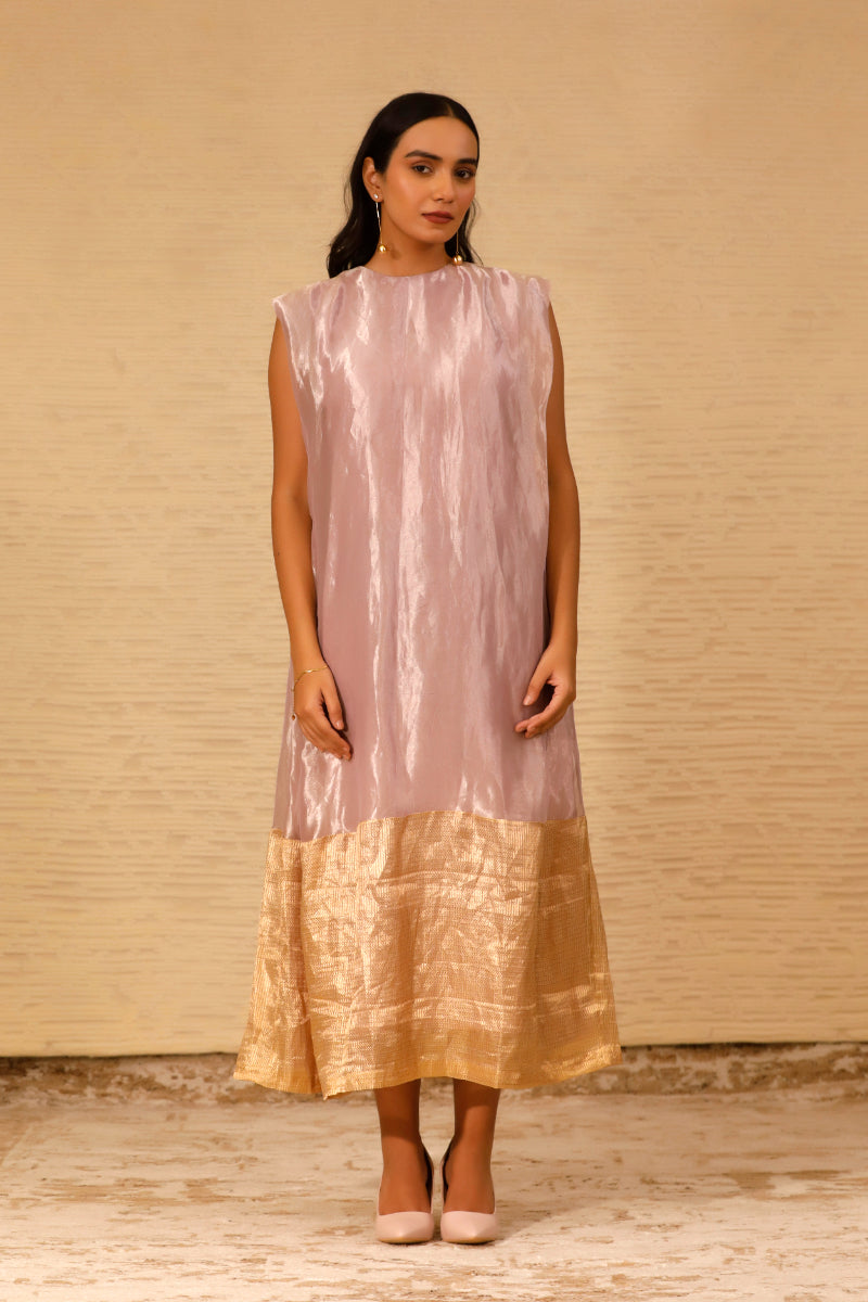 Chamak Cuffed Shoulder Dress-Lilac