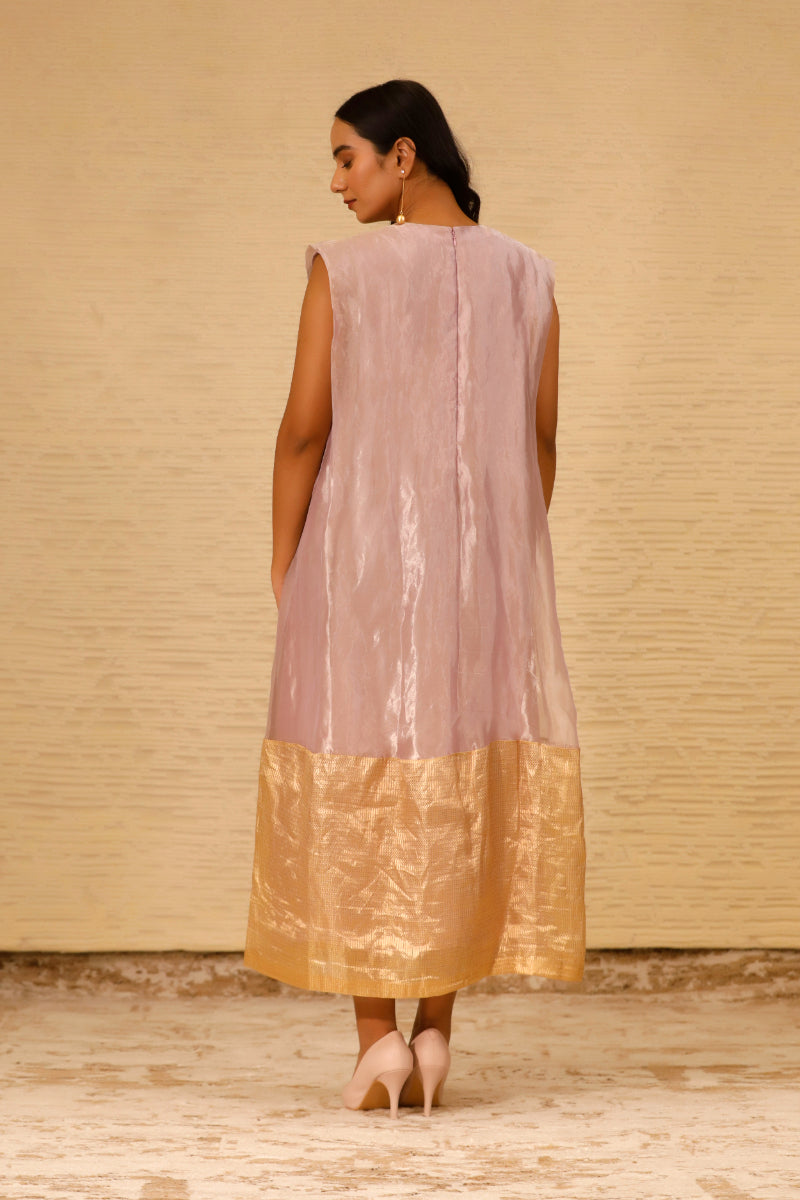 Chamak Cuffed Shoulder Dress-Lilac