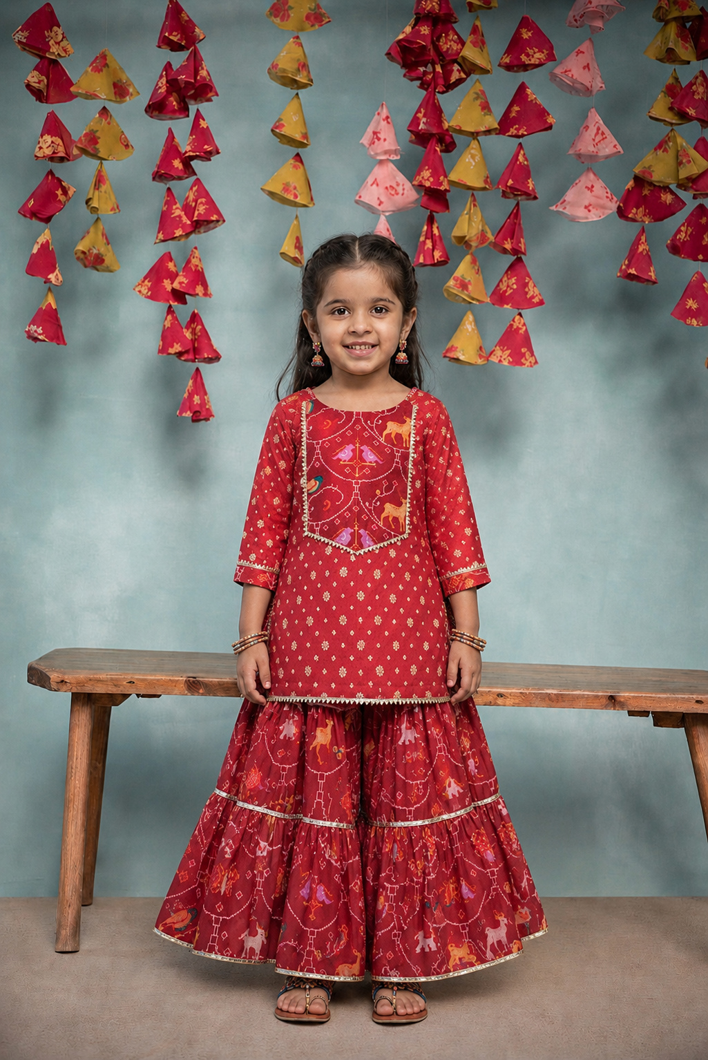 PRINTED IKKAT KURTA WITH GARARA