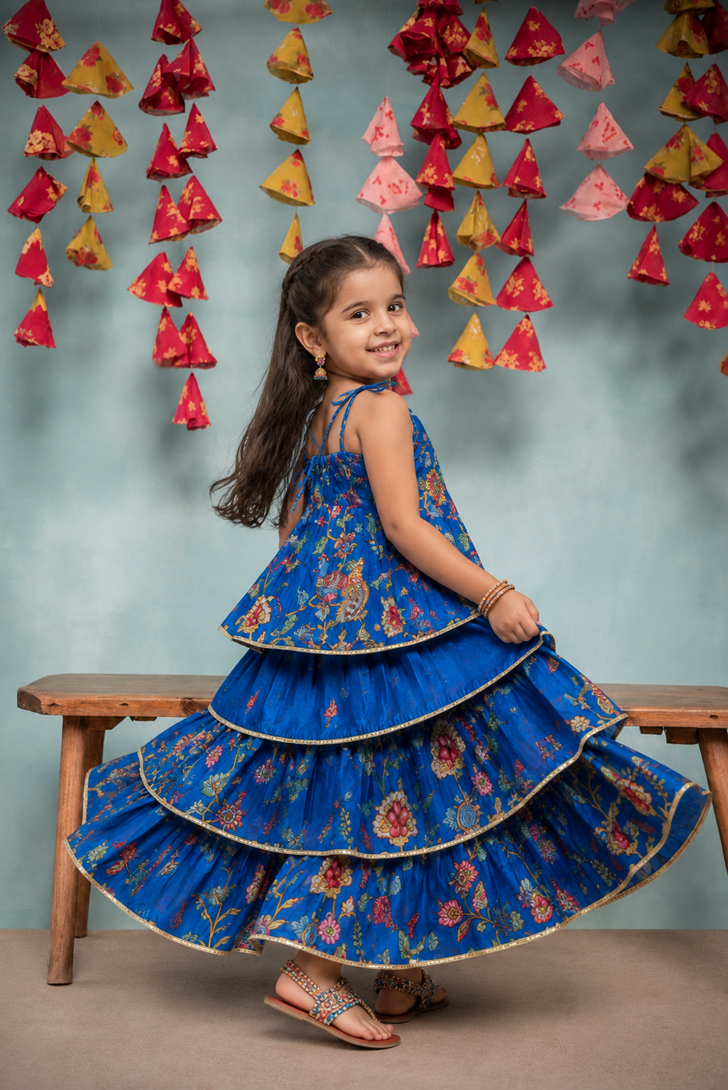 BLUE PRINTED KURTA SET WITH GARARA