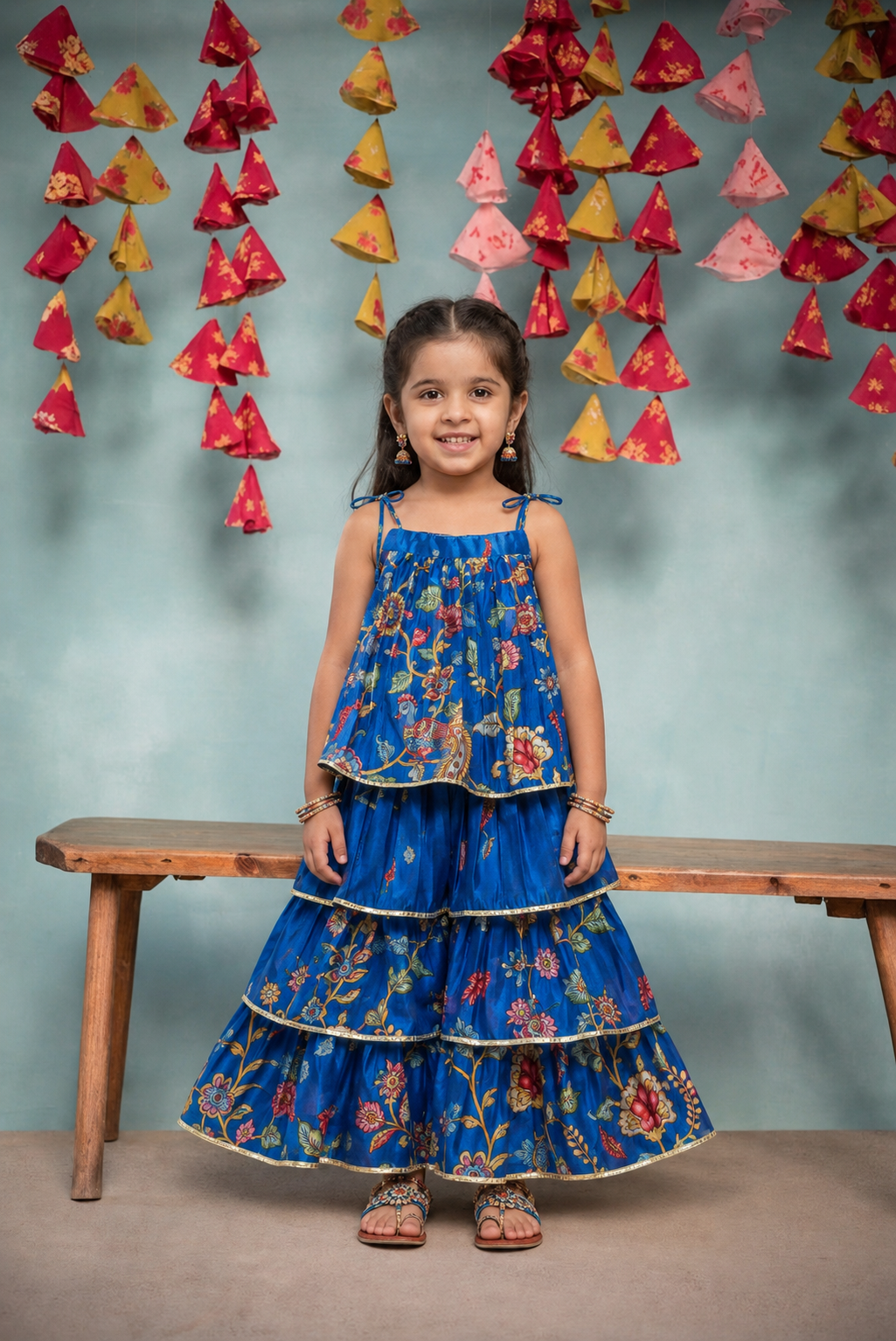 BLUE PRINTED KURTA SET WITH GARARA