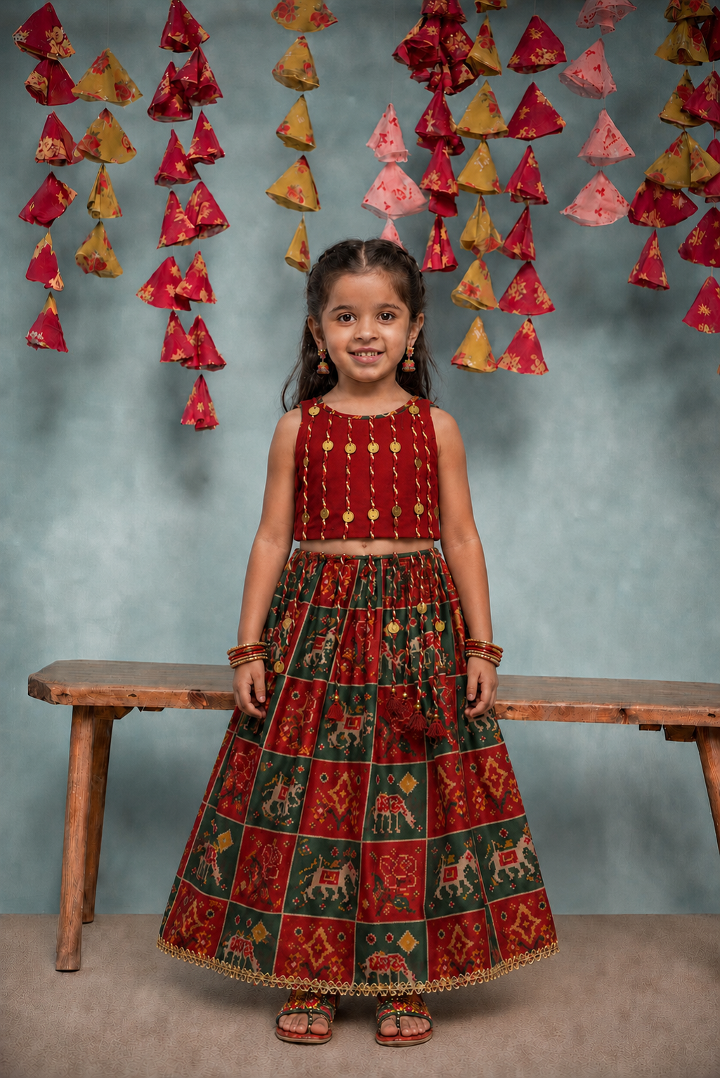 BRICK RED LEHENGA WITH A TASSEL BLOUSE