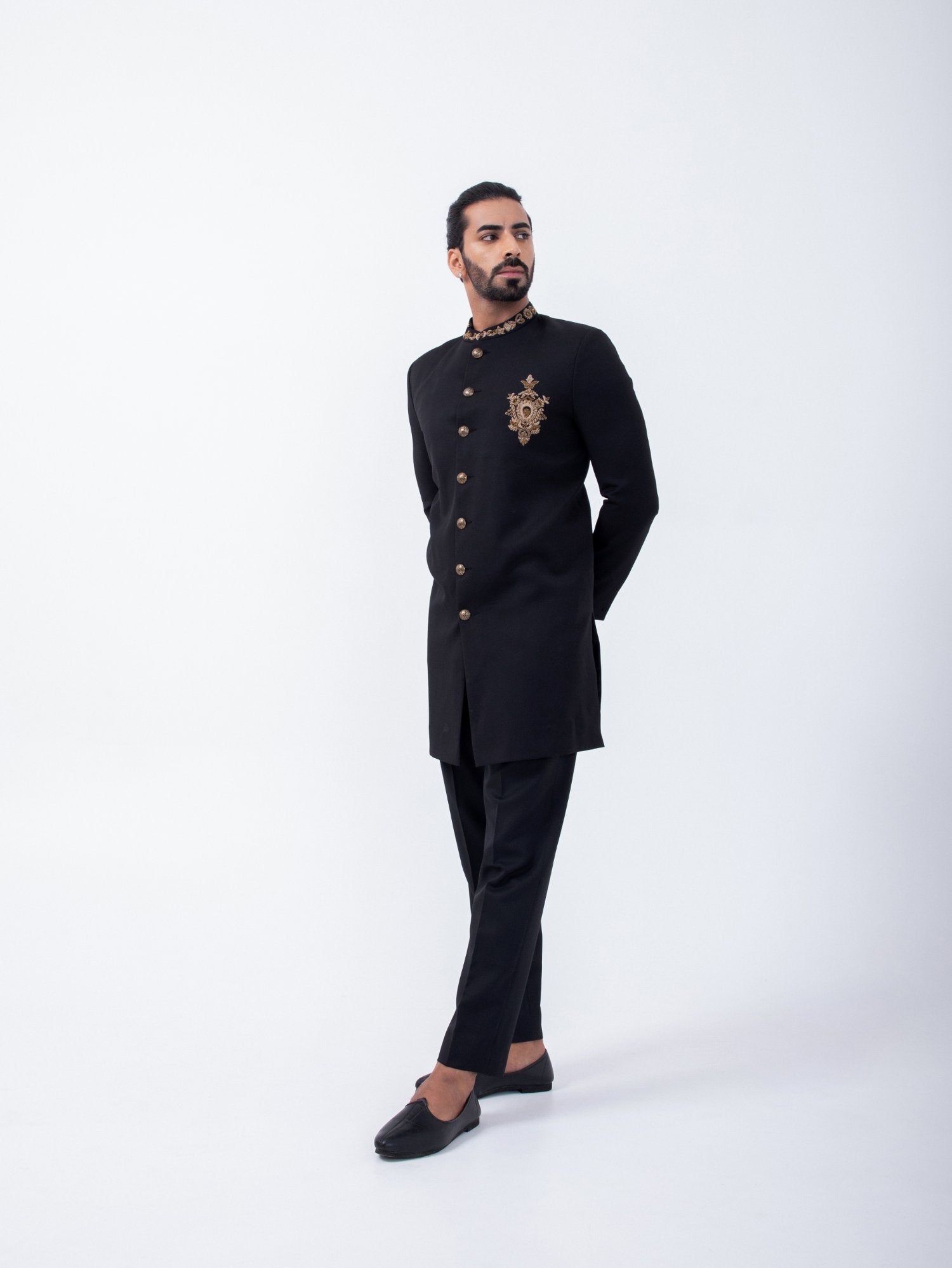 Black Golden Emb Motif Bandghala Set