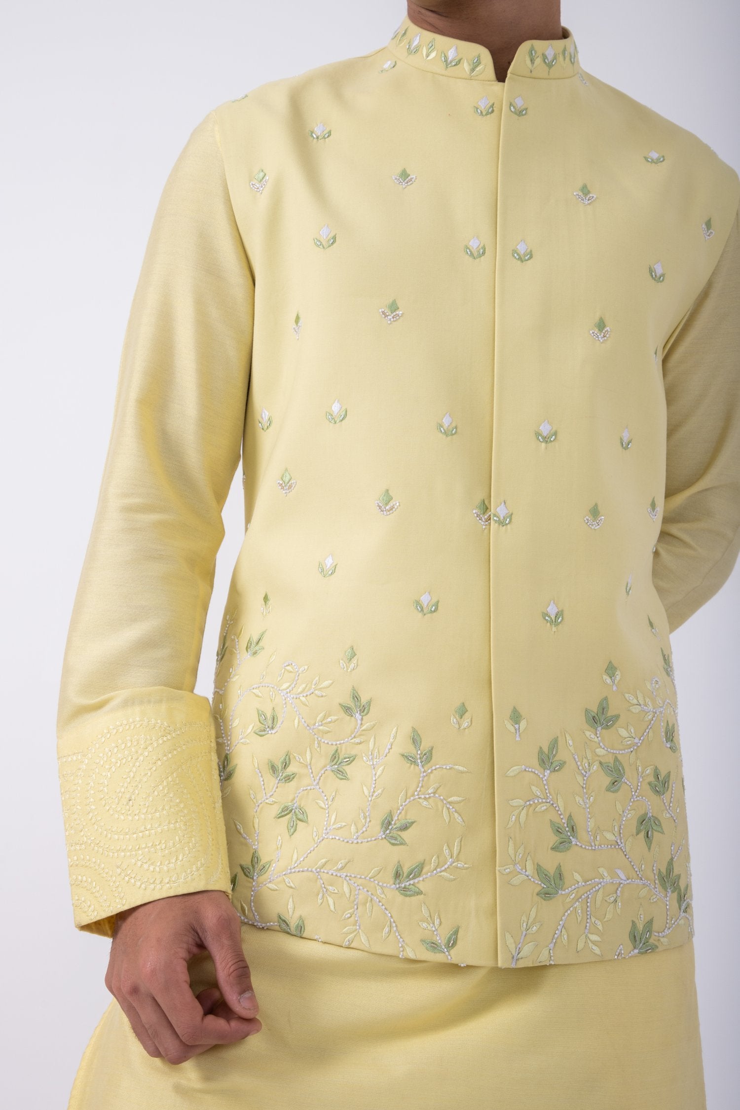 Yellow-White Sleeve Emb Bundi