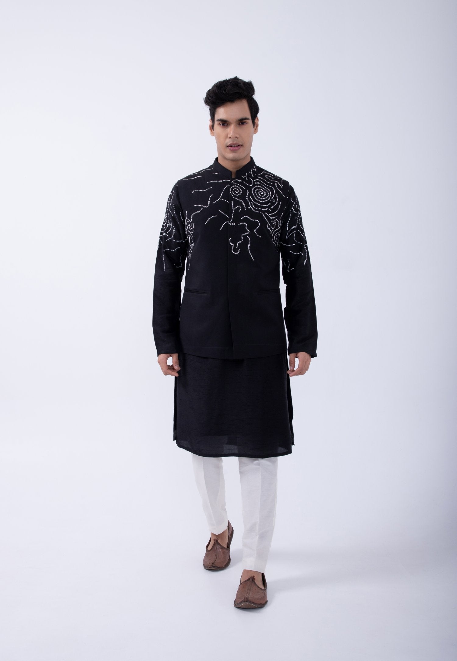 Black Abstract Embriodered Bundi