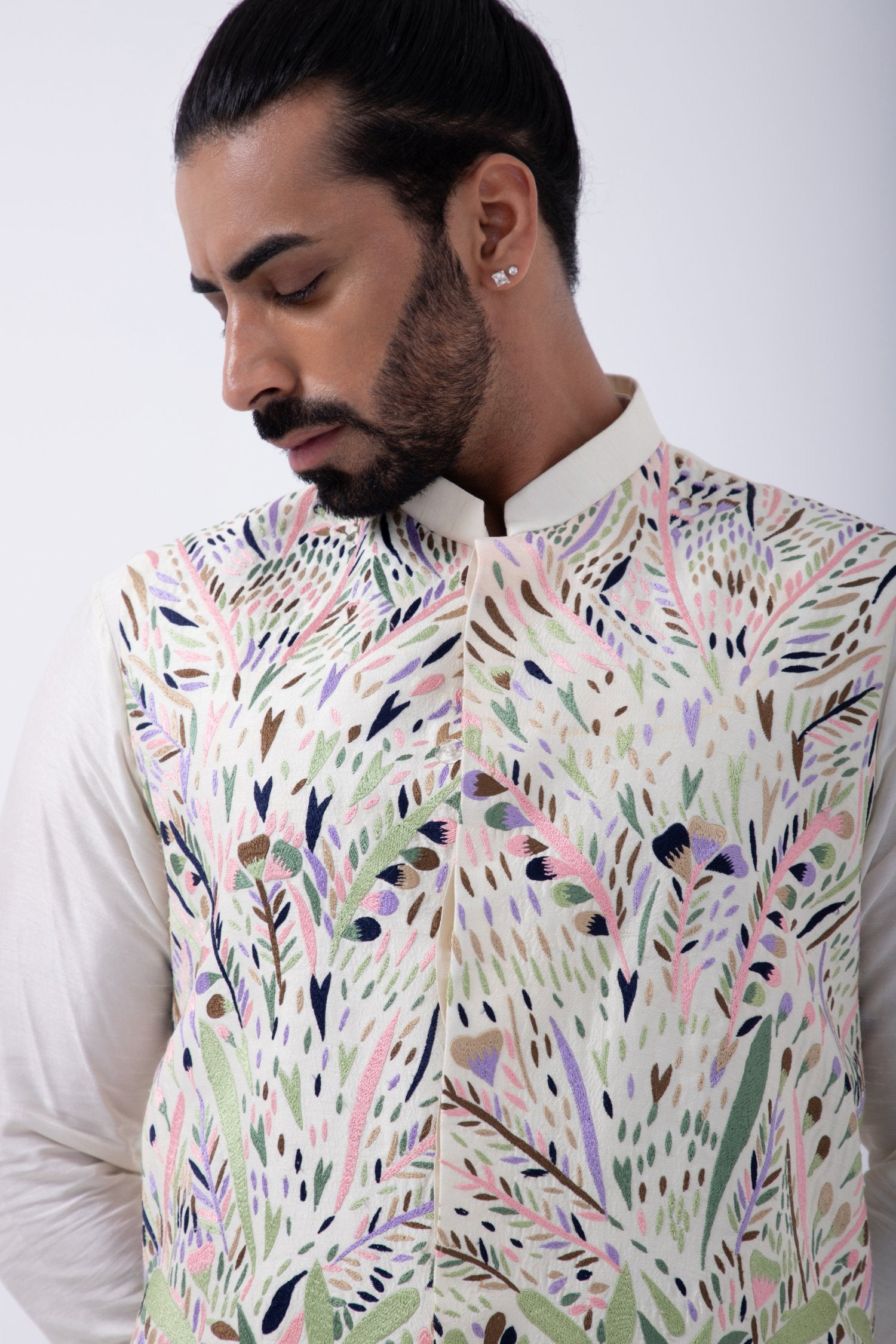 Ivory- Pastel Multicolored Emb Bundi