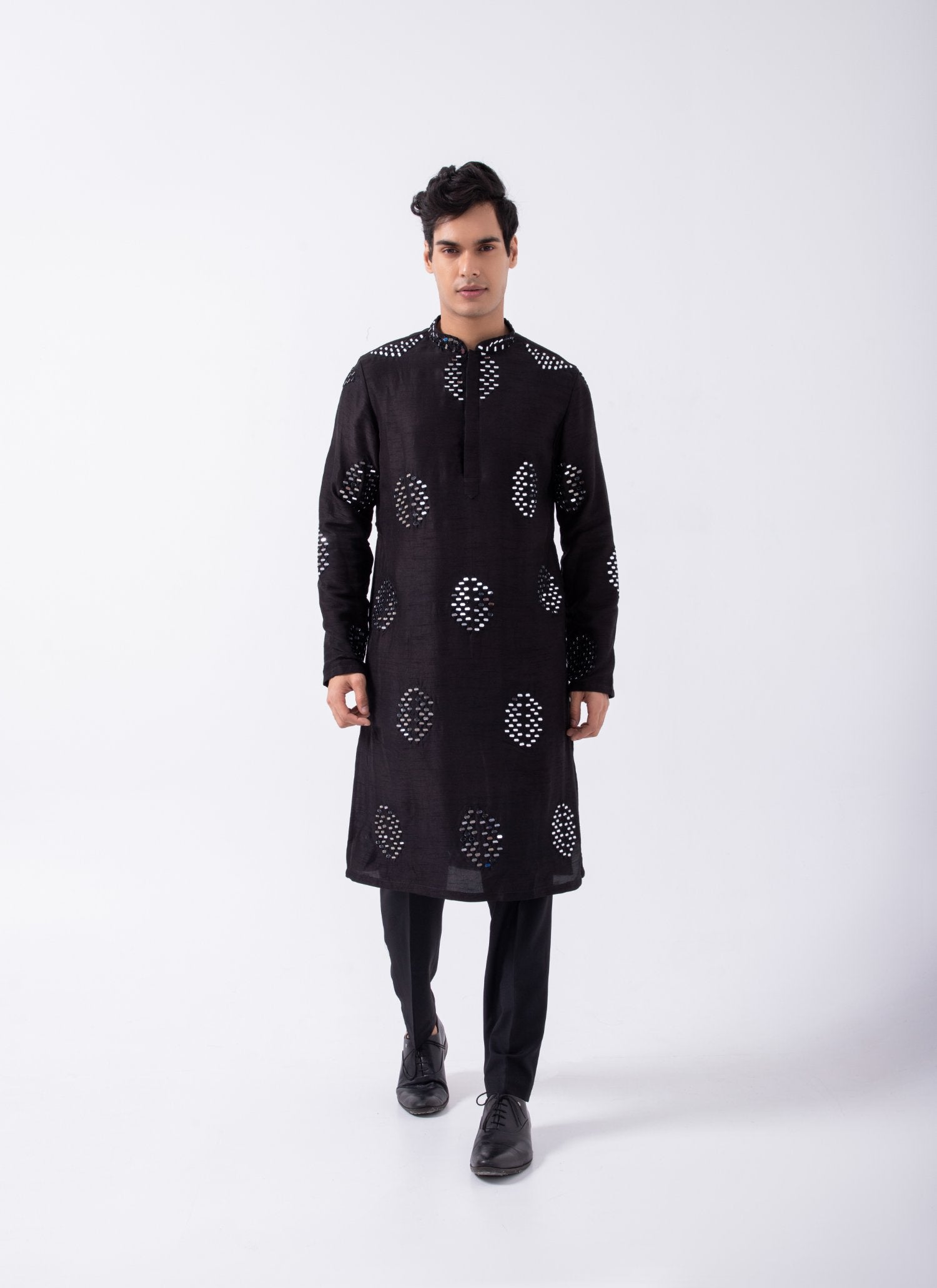 Black All Over Mirror Embriodery Kurta Set