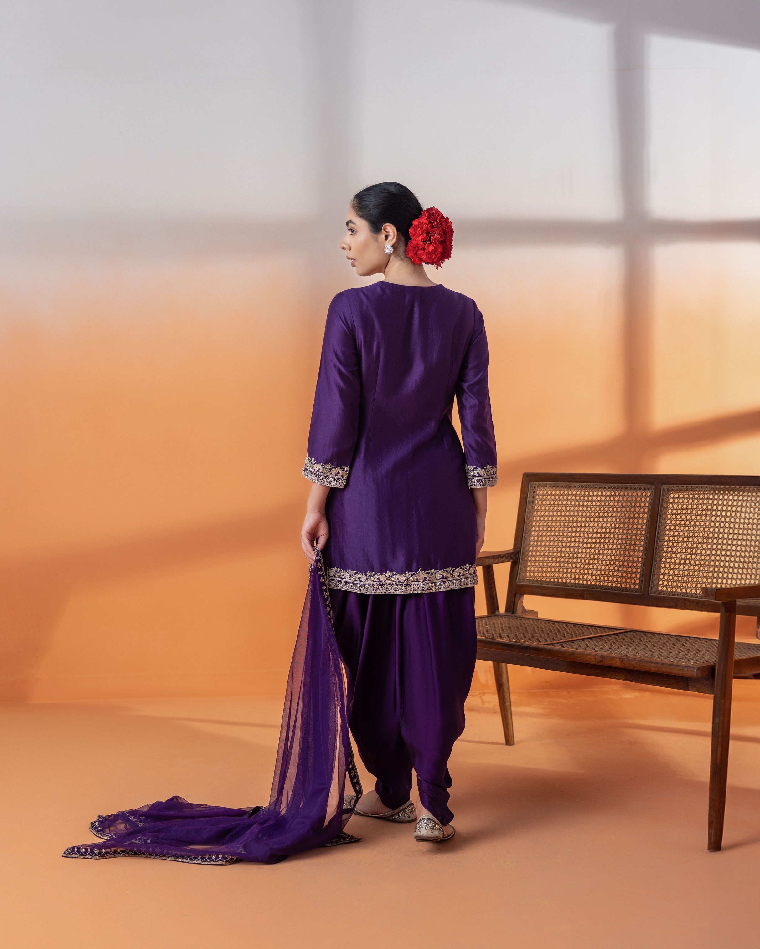 Purple Crepe Dapka Dhoti Set
