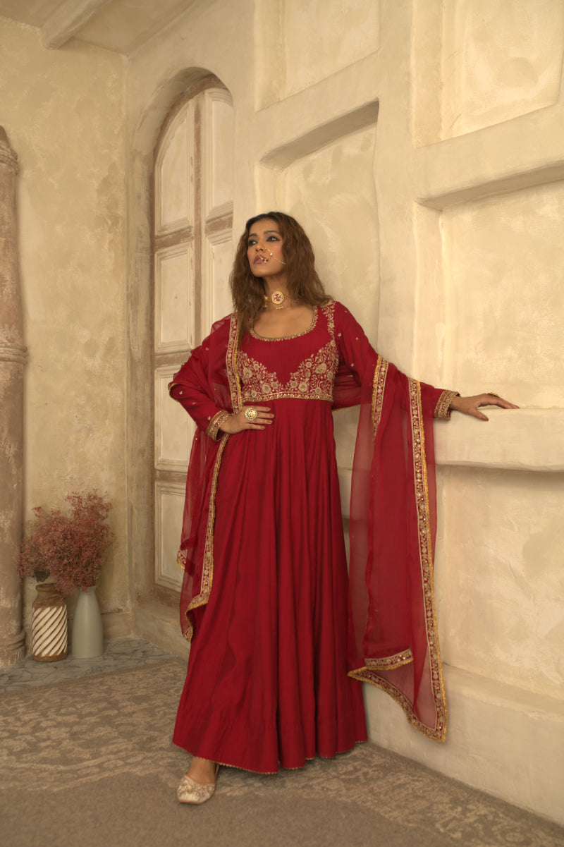 RED CHAND ANARKALI SET