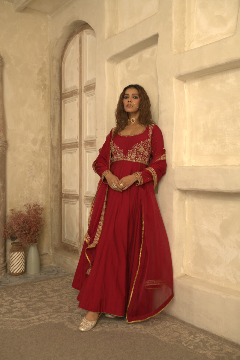 RED CHAND ANARKALI SET