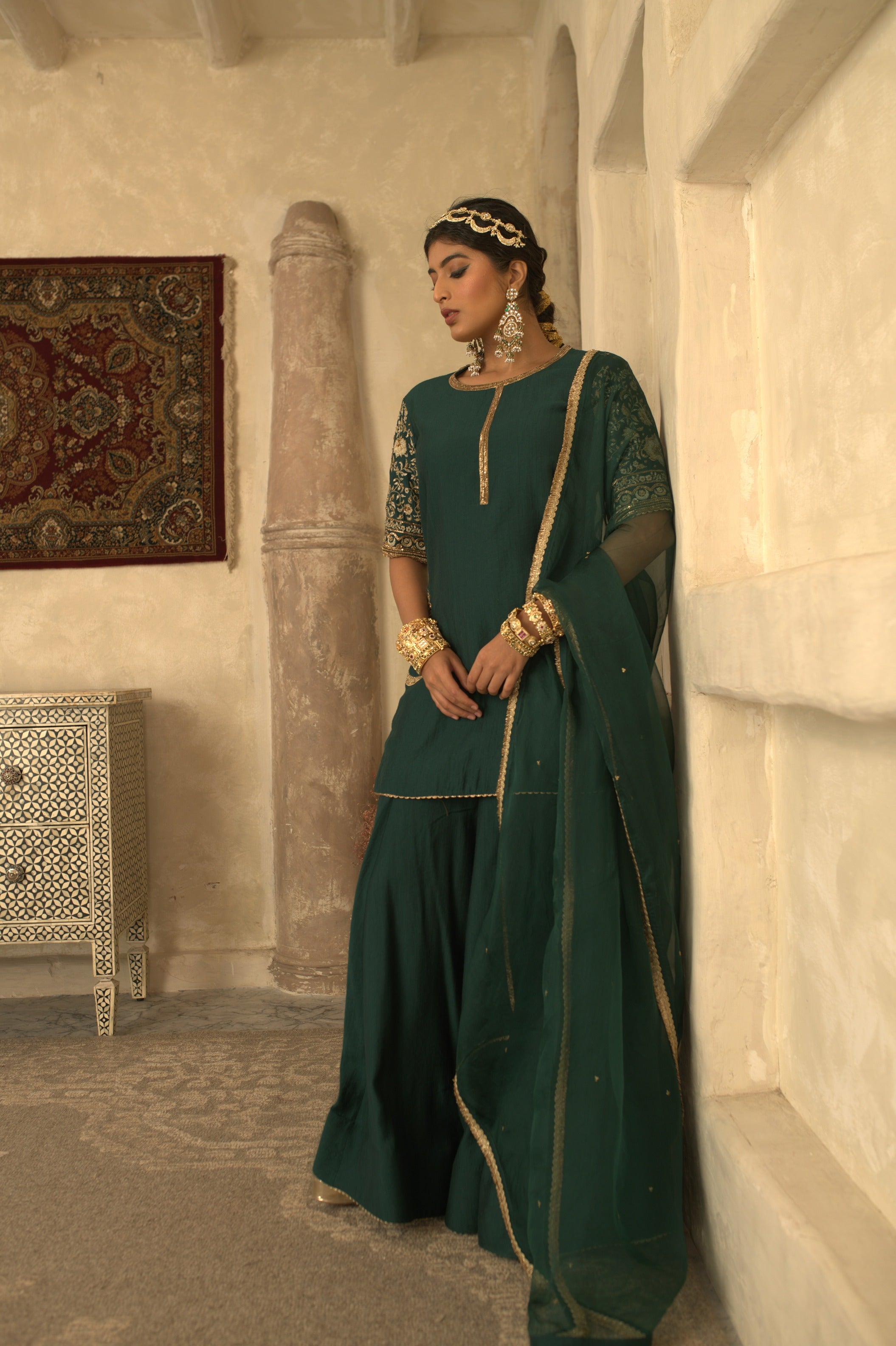 GREEN CHAND SHARARA SET