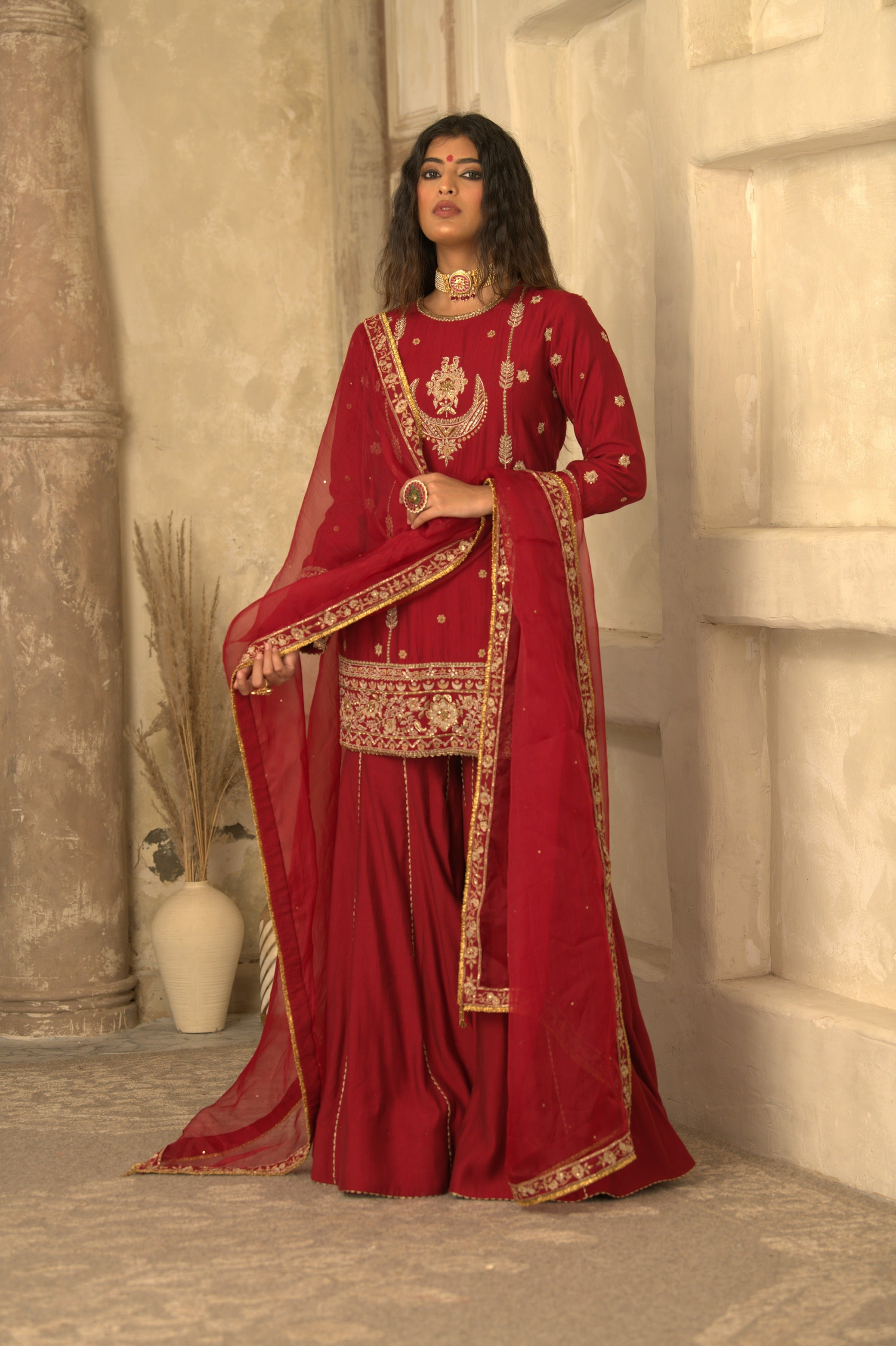 RED MUGHAL CHAND GARARA SET