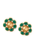 Load image into Gallery viewer, Gold Toned Circle Stud Earrings With Green Crystals
