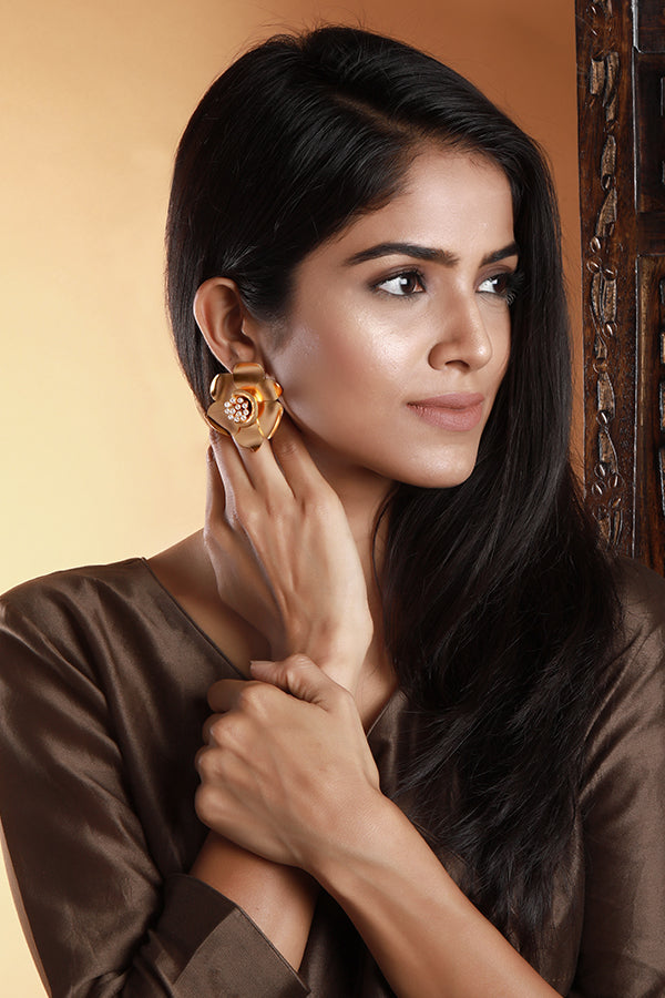 Gold Buttercup Stud Earrings Worn By Ramya Krishnan