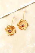 Load image into Gallery viewer, Gold Buttercup Pendulum Earrings With Pearls
