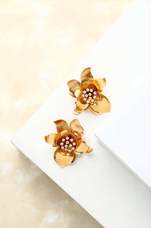 Gold Gardenia Stud Earrings