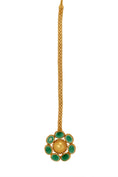 Load image into Gallery viewer, Gold Toned Flat Chain Green Crystal Maangtika
