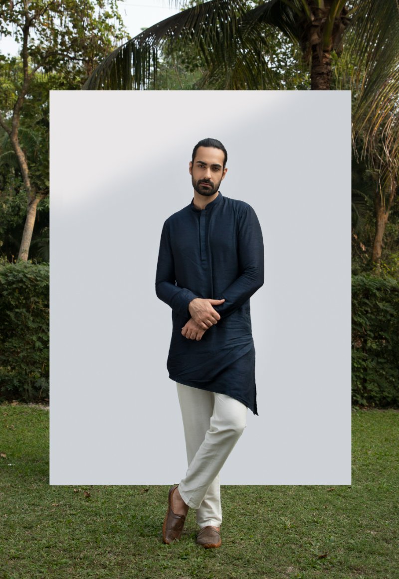 Navy Blue Asymmetrical Kurta Set