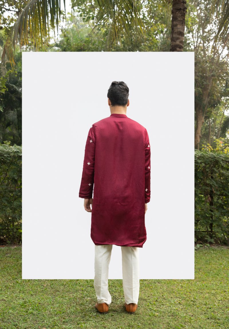 Maroon Front-Open Motif Kurta Set