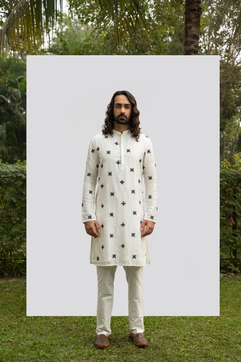 Ivory Kurta With Black Motif Kurta Set