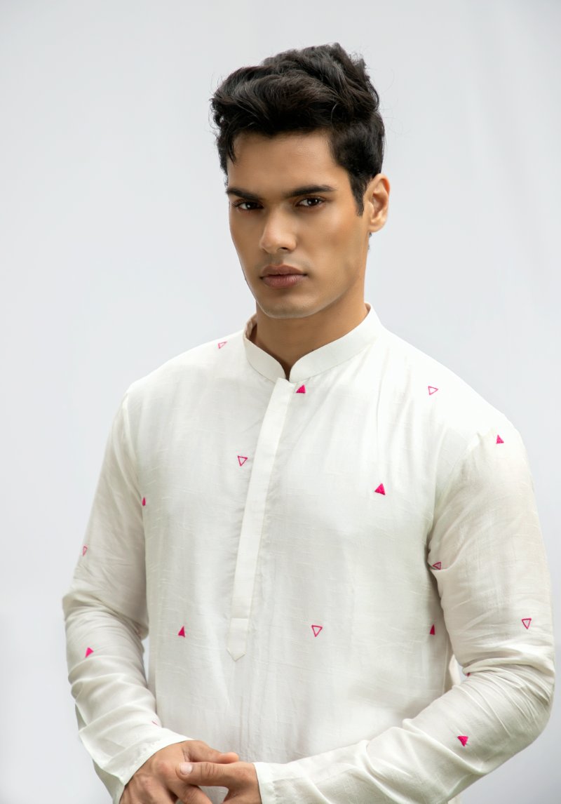 Ivory Kurta With Hot Pink Motif Kurta Set