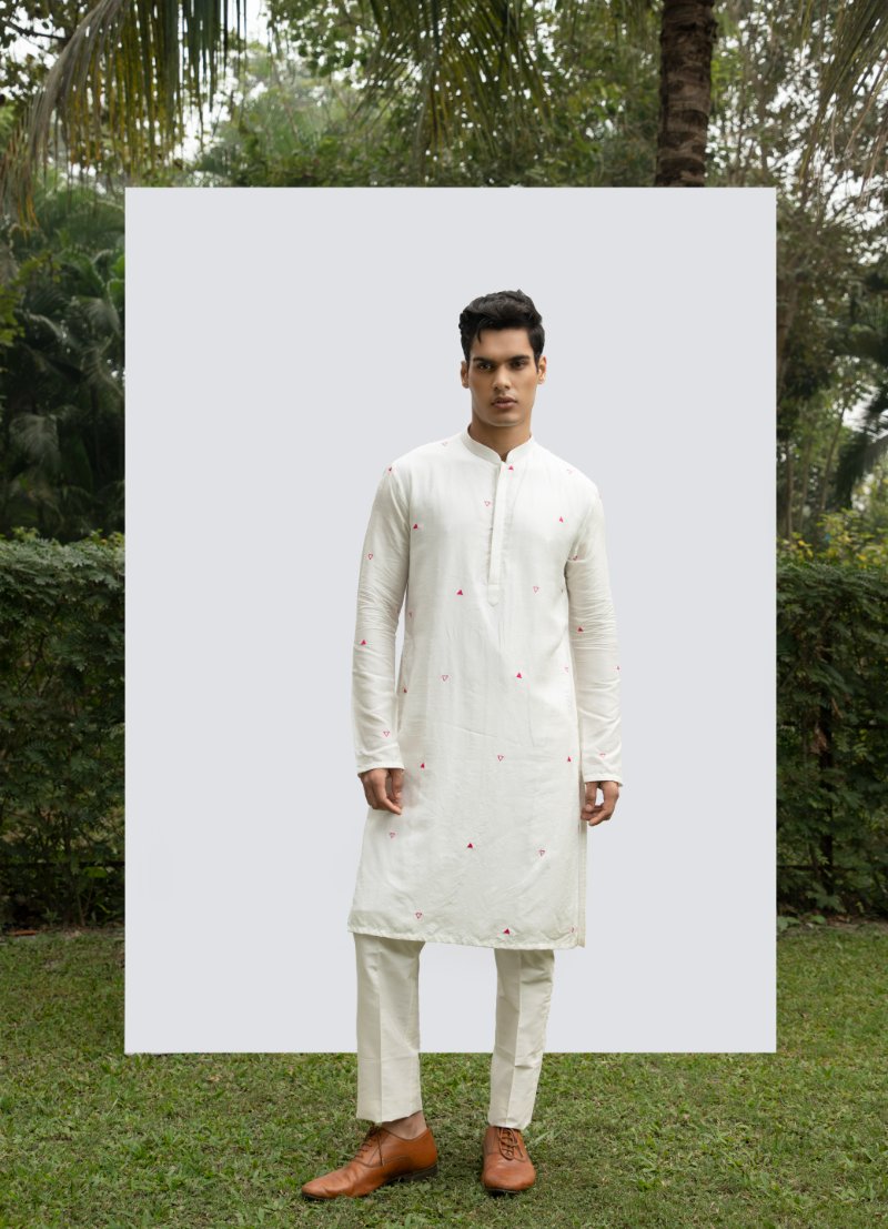 Ivory Kurta With Hot Pink Motif Kurta Set